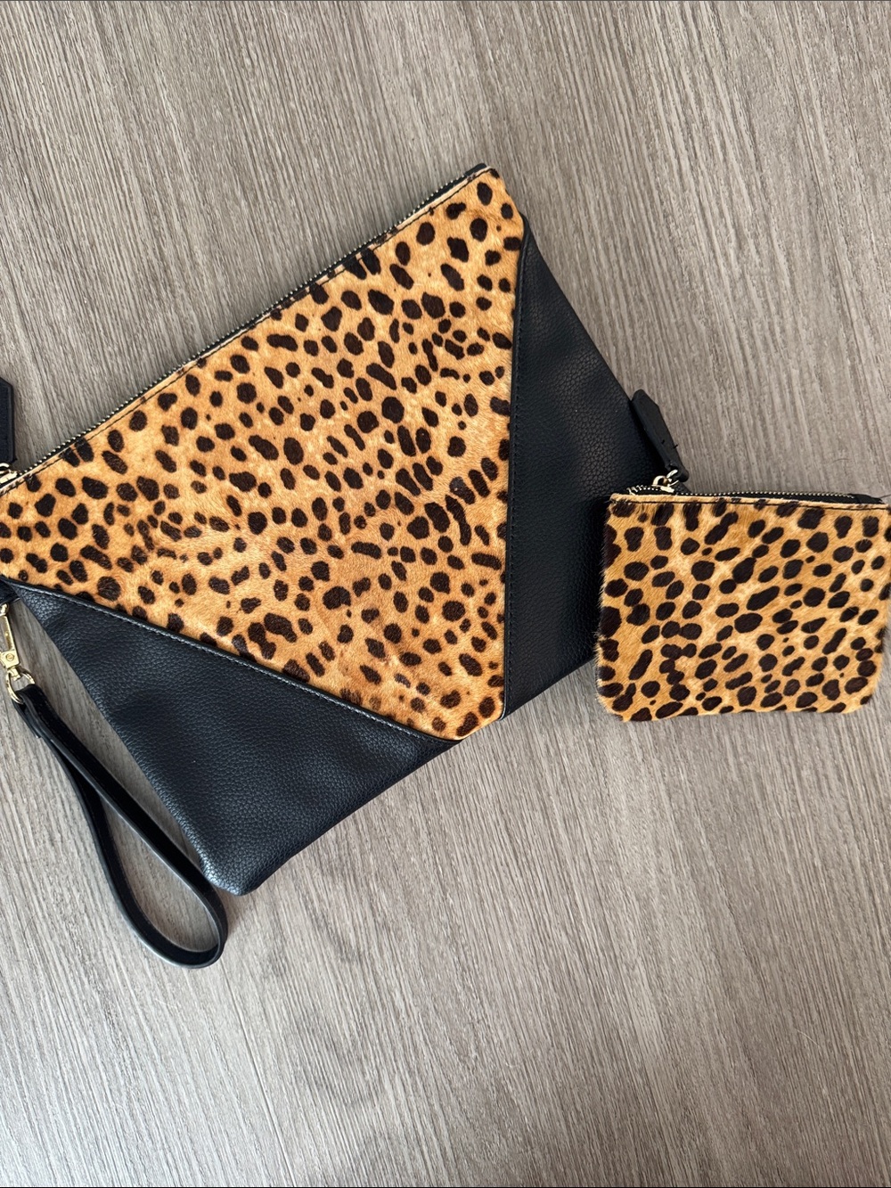Leopard Print Black Accent Wristlet Clutch